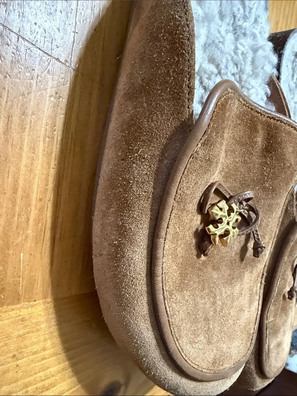 Tory Burch Brown Suede Slip-On with Gold Logo Accent